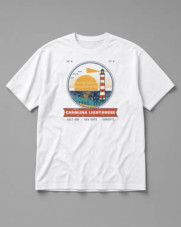 Mockup: Carolina Lighthouse design on a White tee.