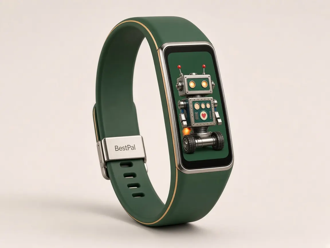 Concept art: BestPal concept in forest green with a Tommy Bot on wheels.