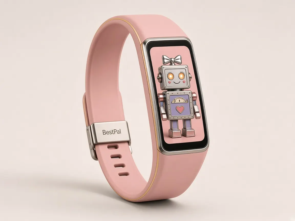 Concept art: BestPal concept in rose pink with a Tommy Bot wearing a bow.
